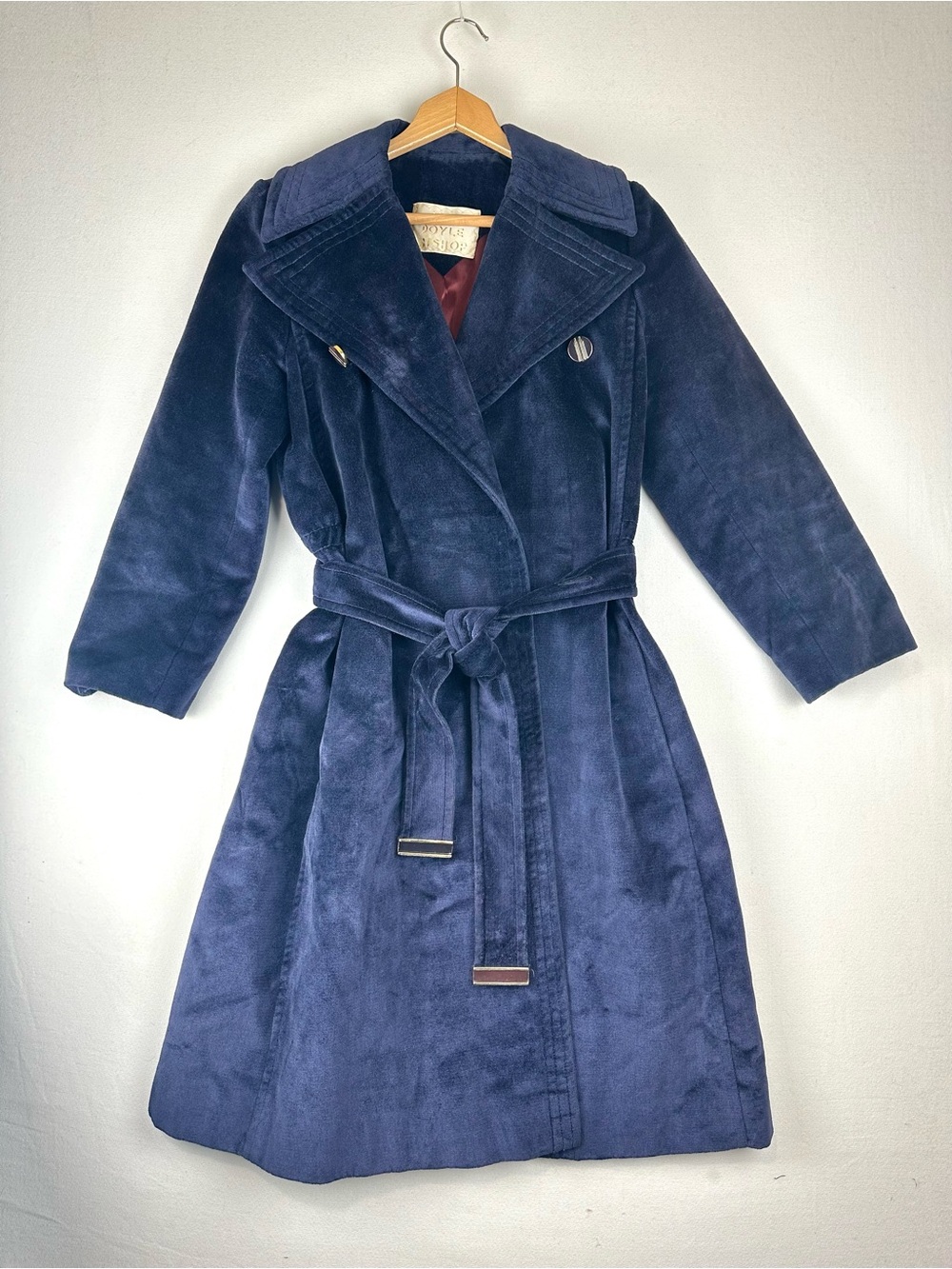 Miss Seymour Fox Vintage Long Wrap Coat Jacket Heavy Belted Navy
